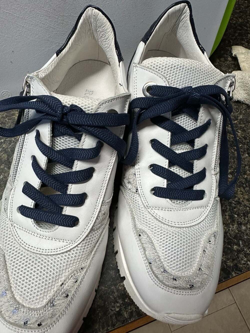 Ron White Zola Leather and Mesh Side-Zip Sneakers